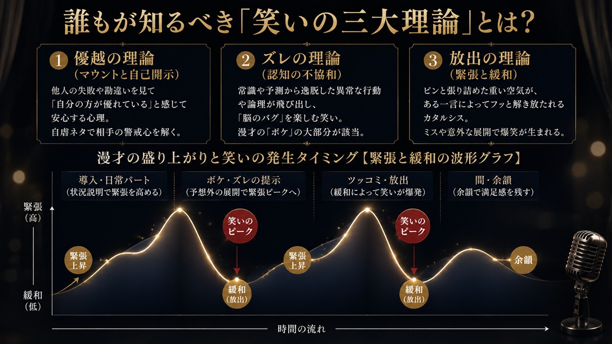 放出の理論に基づく緊張と緩和の波形グラフ