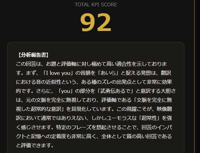 KPI大喜利 採点・分析レポートのサンプル