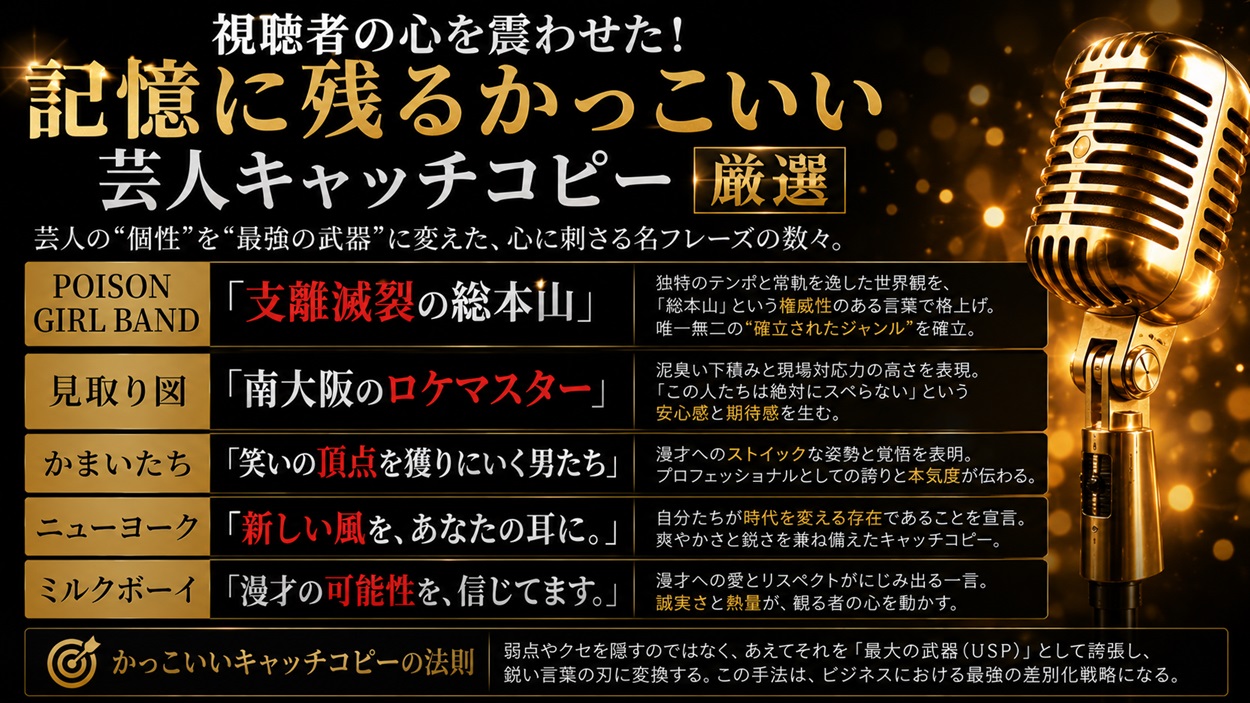 視聴者の心を震わせた！記憶に残るかっこいい芸人キャッチコピー