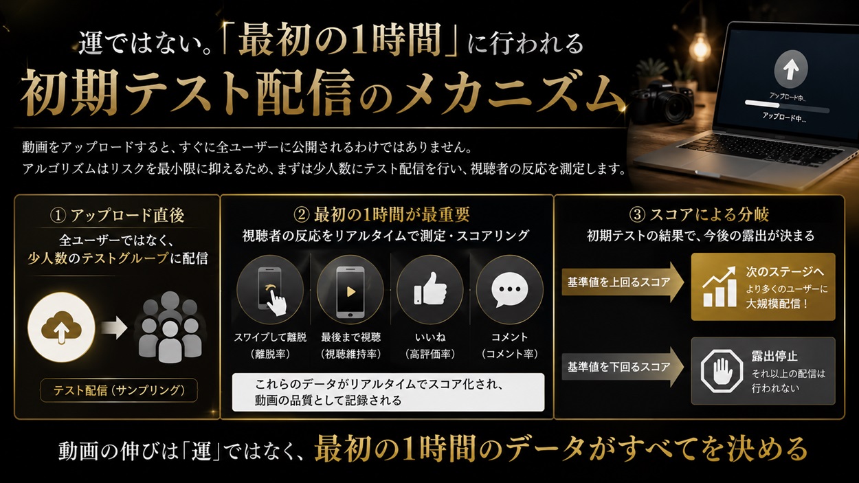 最初の1時間に行われる初期テスト配信のメカニズム