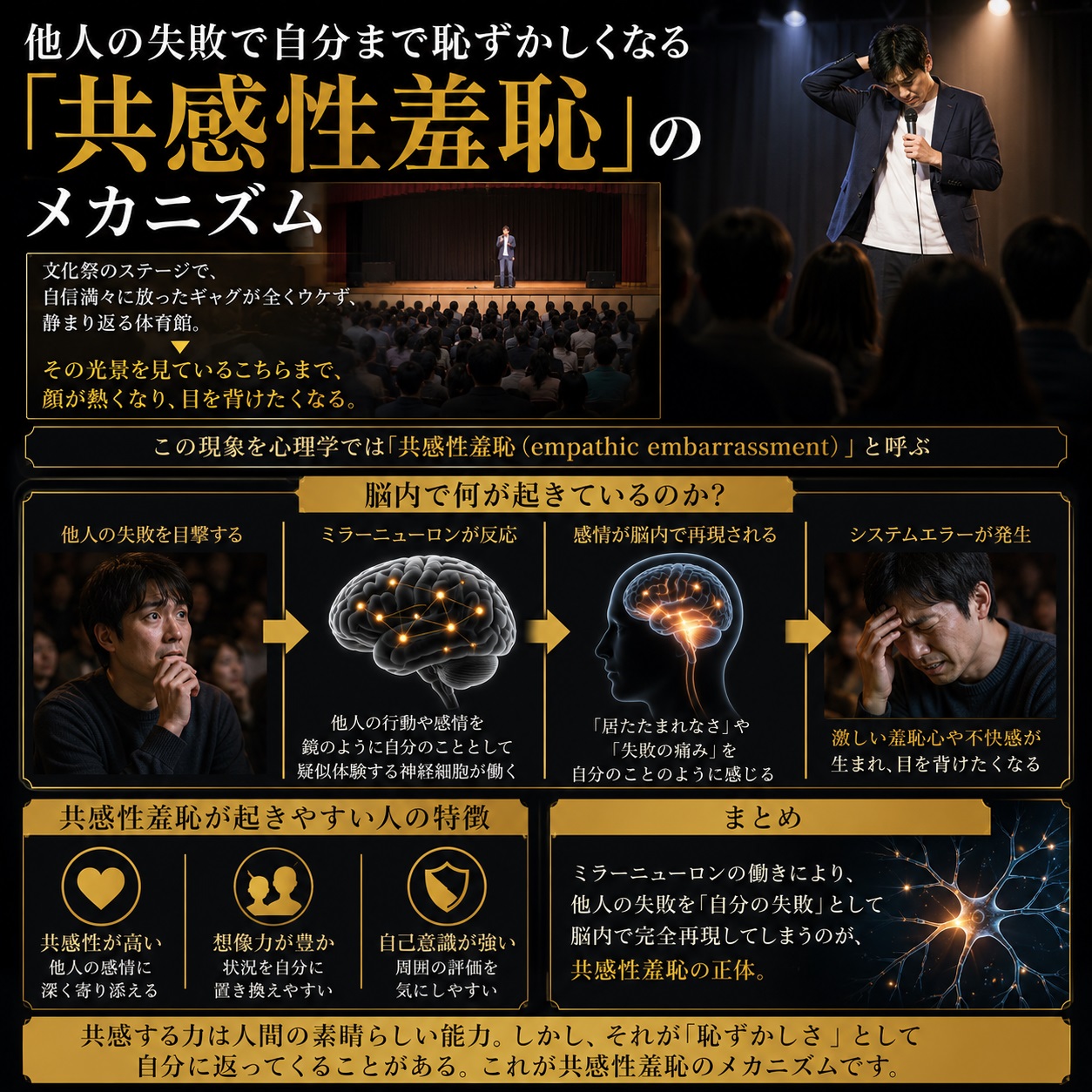ミラーニューロンによる共感性羞恥のメカニズムと脳科学的図解