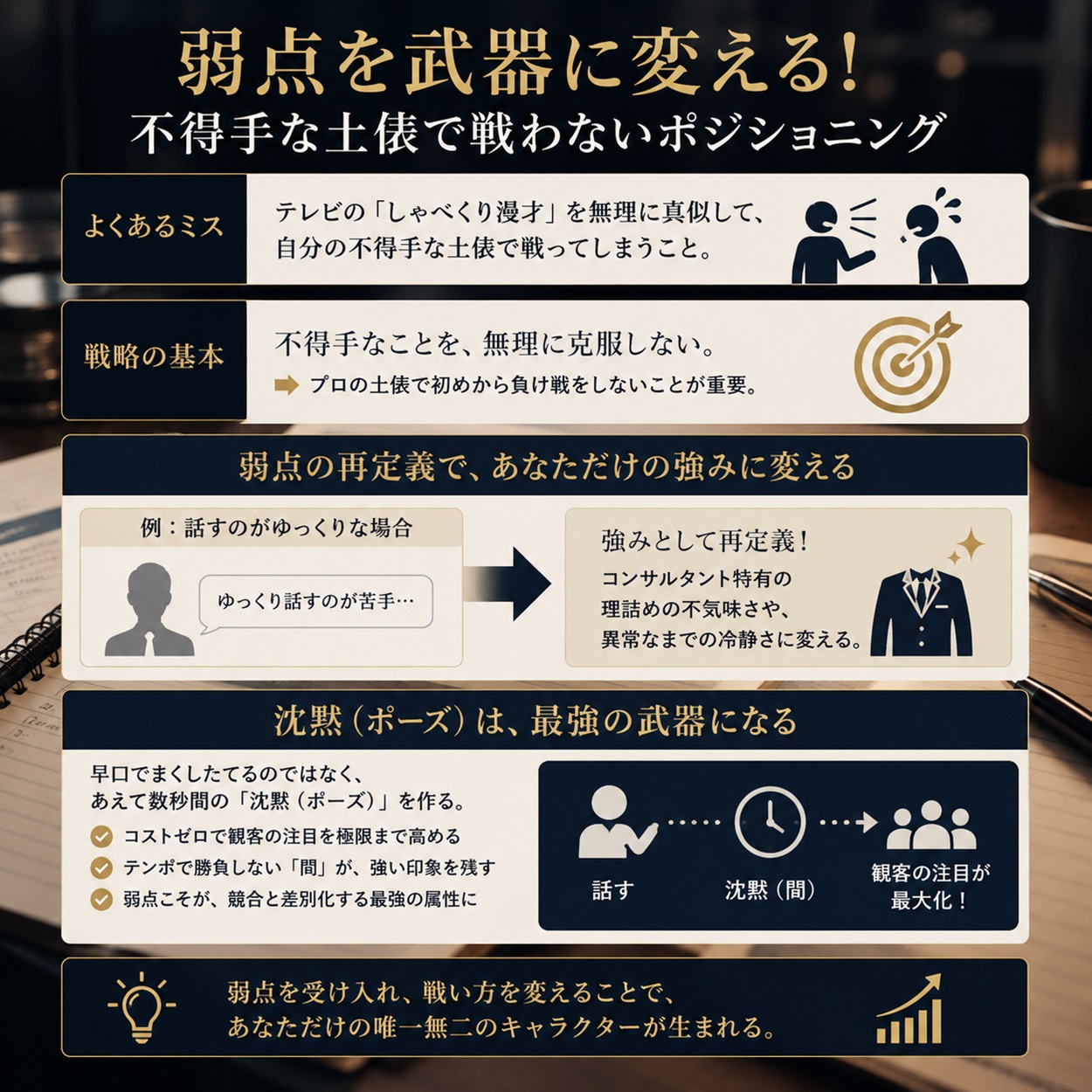  弱点を武器に変える！不得手な土俵で戦わないポジショニングのオリジナル図解