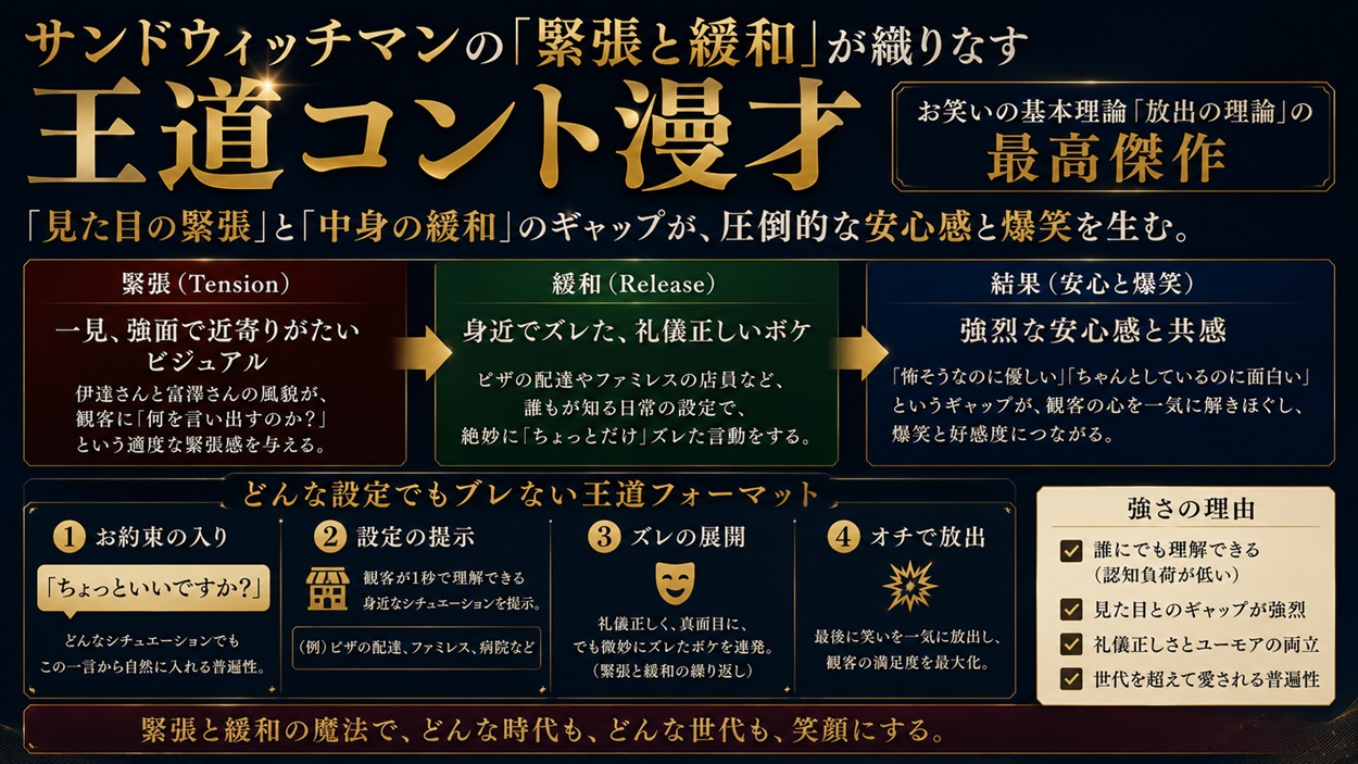 サンドウィッチマンのコント漫才における緊張と緩和の波形グラフ