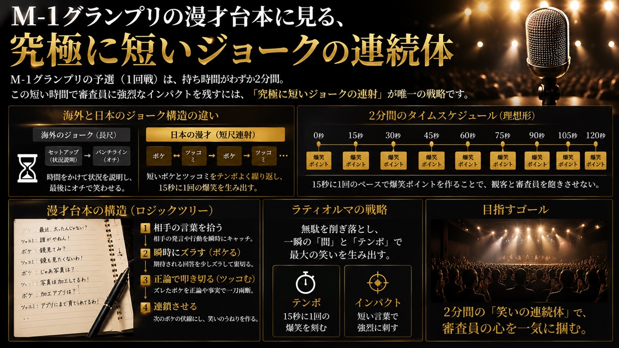 M-1グランプリの漫才台本に見る、究極に短いジョークの連続体